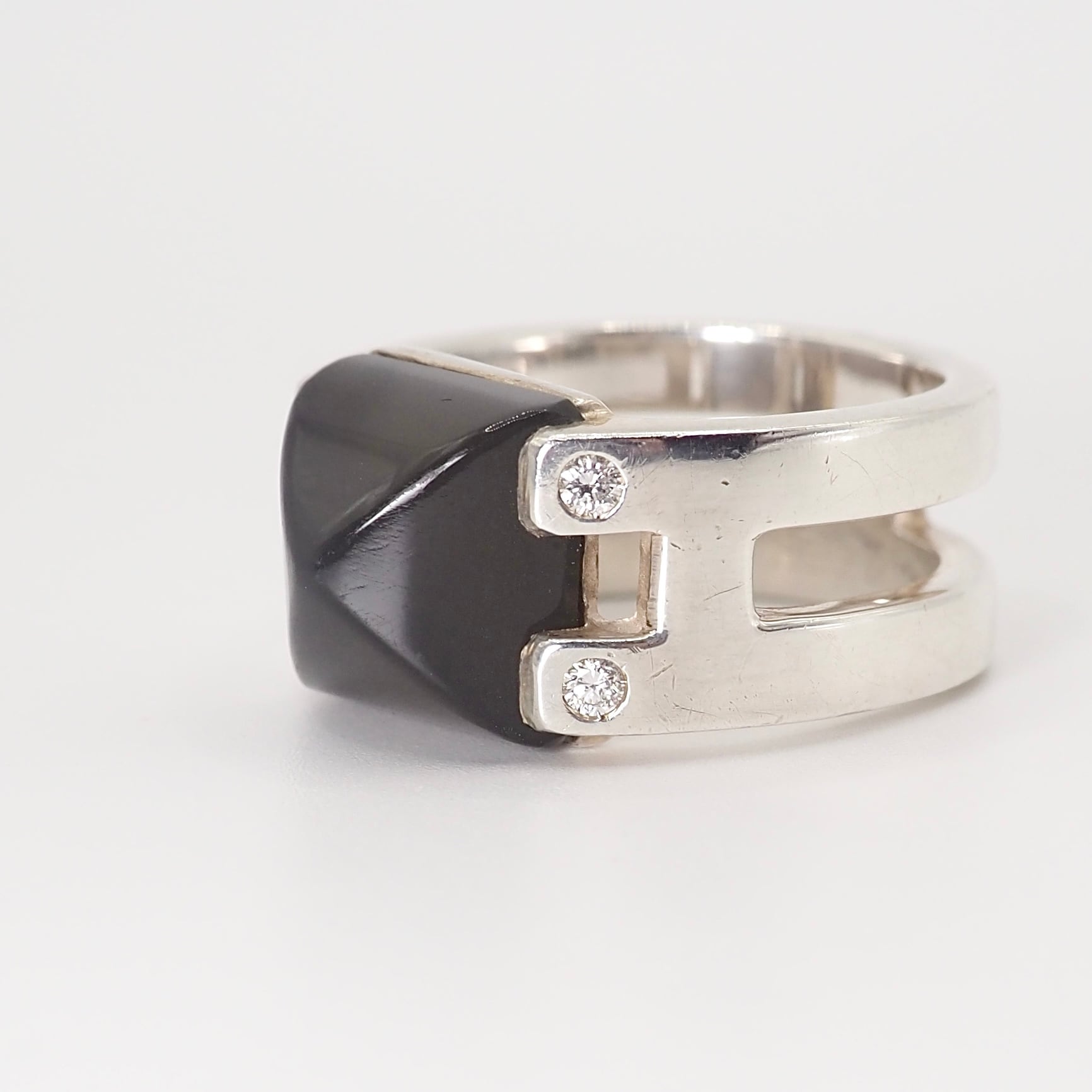 HERMES 約12号 メドール カルセドニー ダイヤモンド 4P リング
