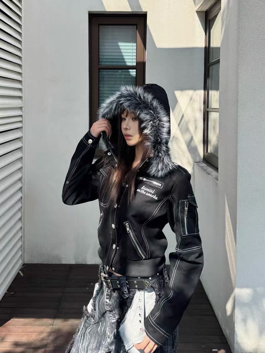 ステッチファーパーカー サブカル グランジ Y2K | 韓国系ユニセックス