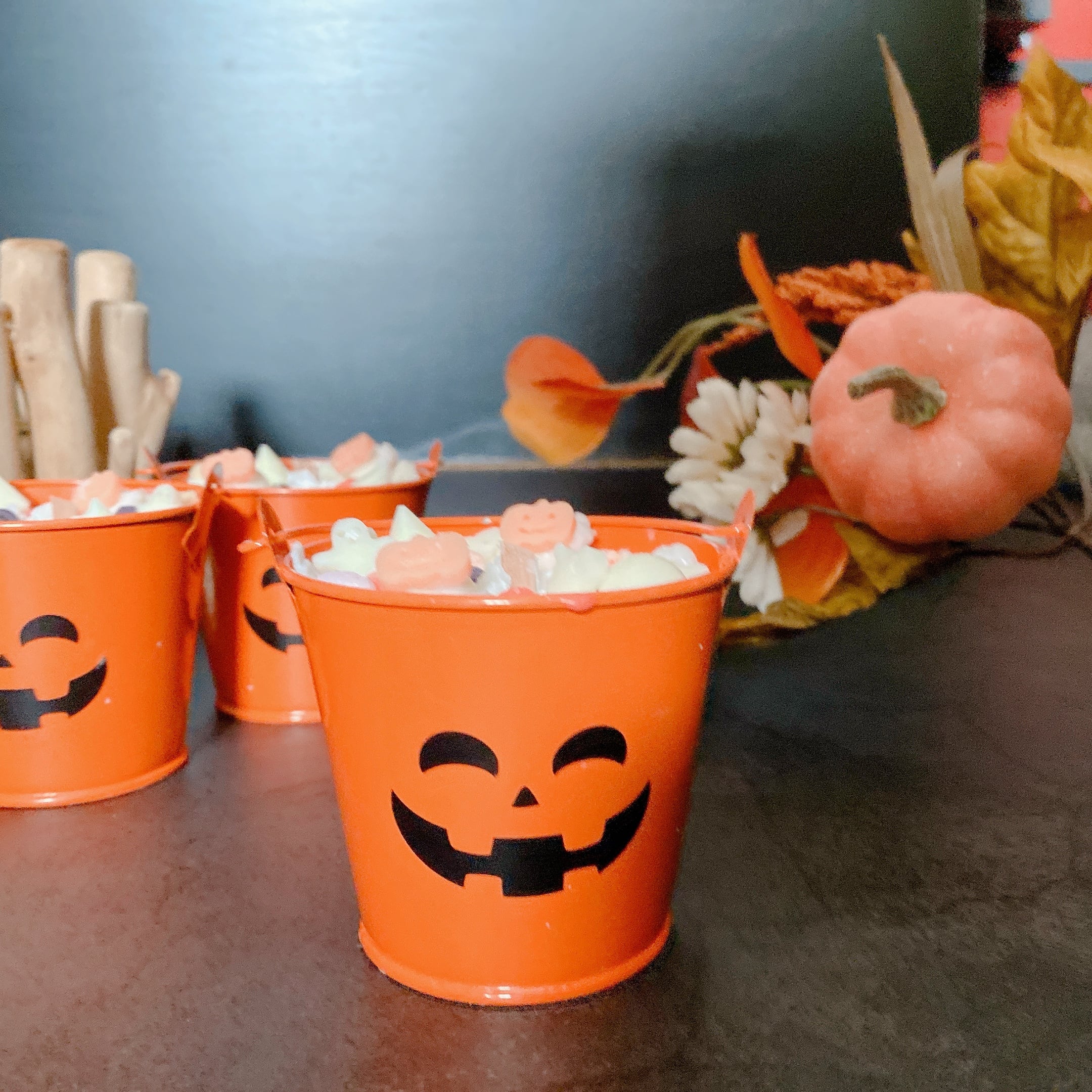 ハロウィン キャンドル バケツジャック 木芯(ウッドウィック)オレンジ