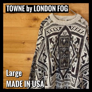 【TOWNE】USA製 柄ニット セーター 総柄 個性的 L アメリカ古着