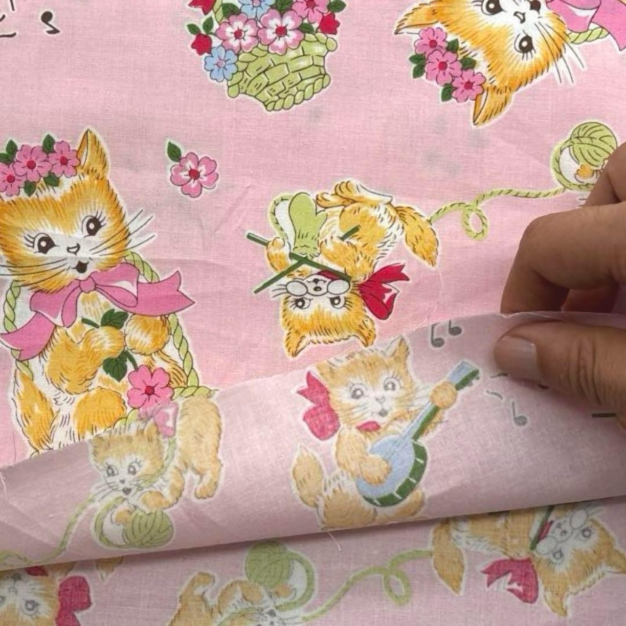Cdr436-1◆50cm◆S◆綿100%シャーティング生地◆レトロな可愛いネコ柄