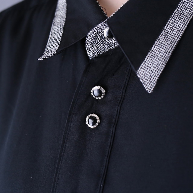 2-button and switching pattern design over silhouette shirt