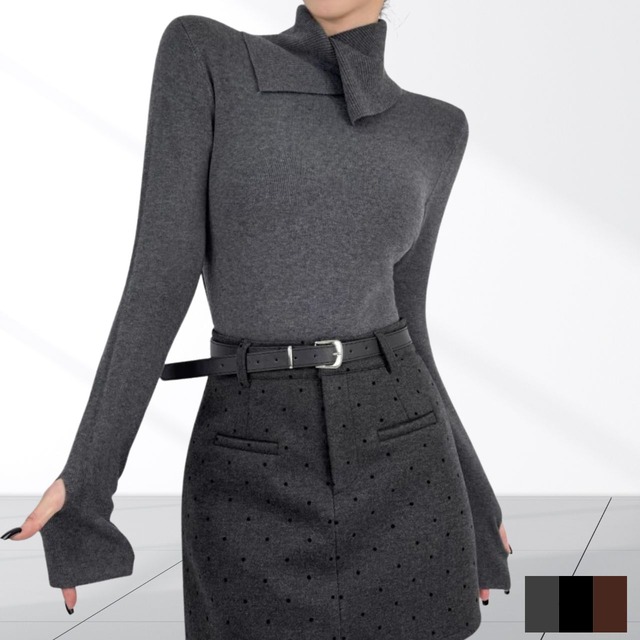 デザインネックサムホールニット【3col】　0558