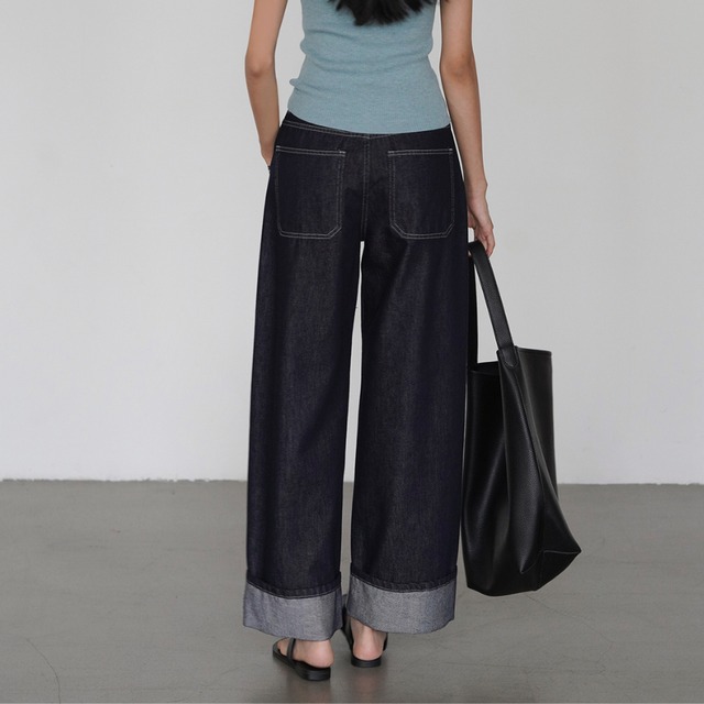 high-waist loose straight denim pants L0539