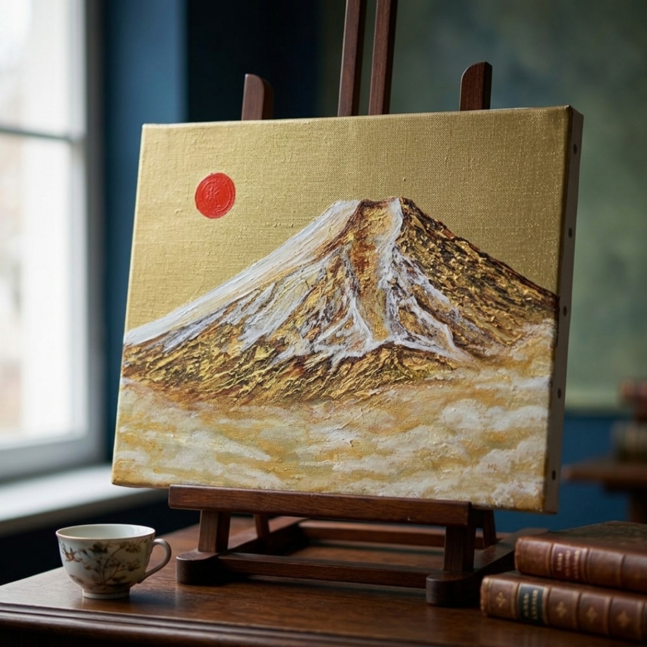 一点物 油彩画【旭日黄金富士】F3号 原画 富士山インテリア | HIROSHI1990