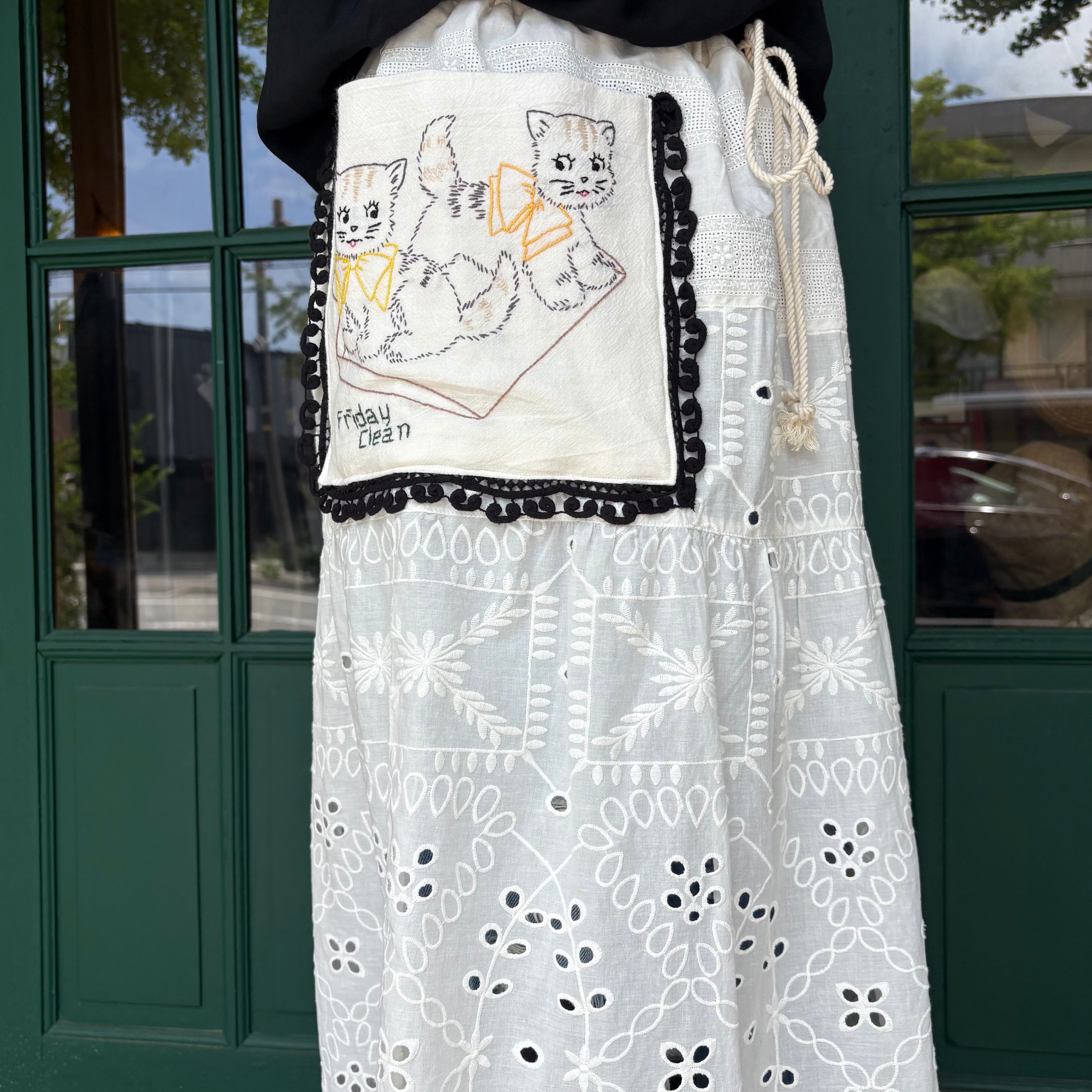 Antique Eyelet Lace Patchwork Skirt (Yellow Ribbon Cats)