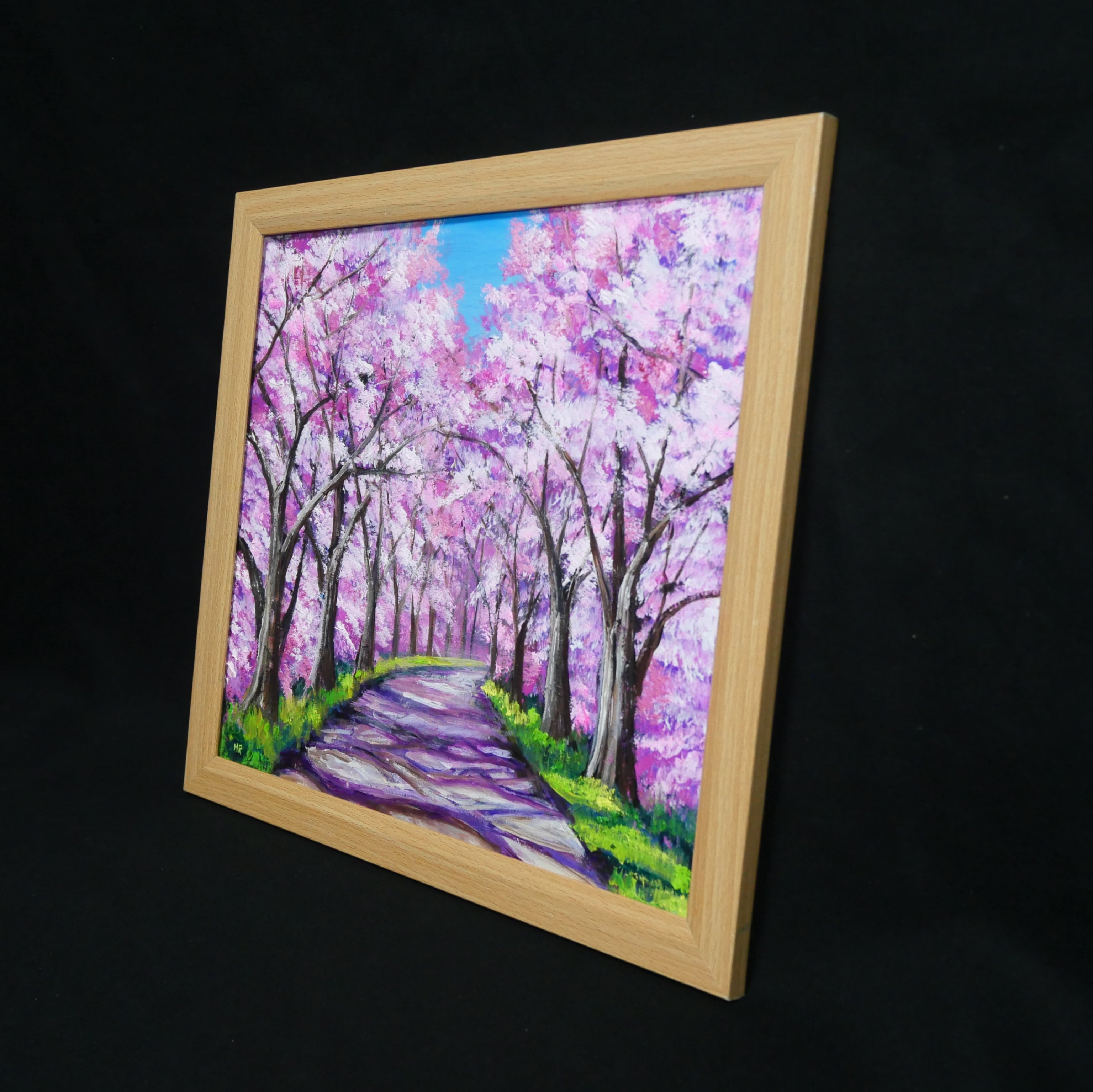 春の光に包まれて パステル画 　桜　風景画　額付き 水辺の桜並木 | Yukari.Tanemura ｜インテリア絵画 アートの専門通販