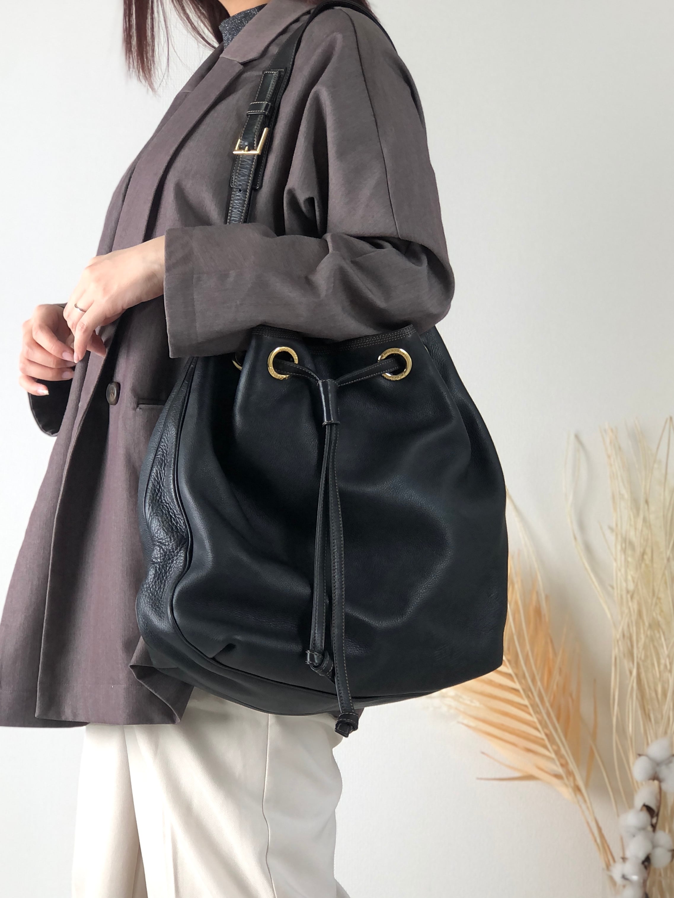 LOEWE ロエベ アナグラム 巾着 ショルダーバッグ ブラック vintage