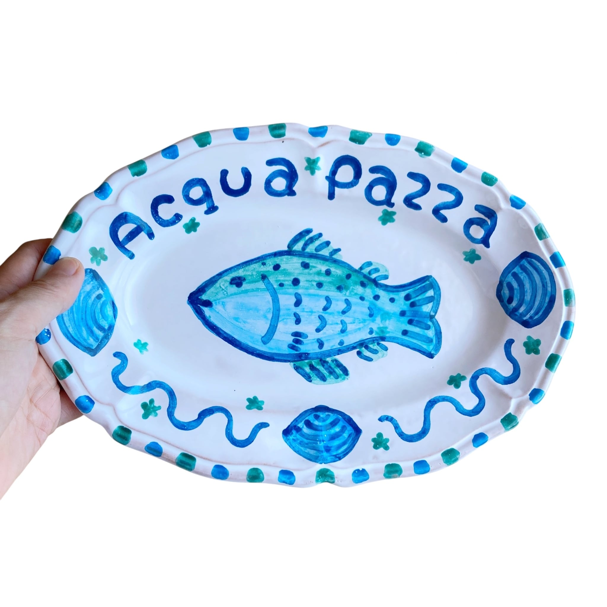 オーバルプレート 25.5cm 海水魚 アクアパッツァ マヨリカ焼き
