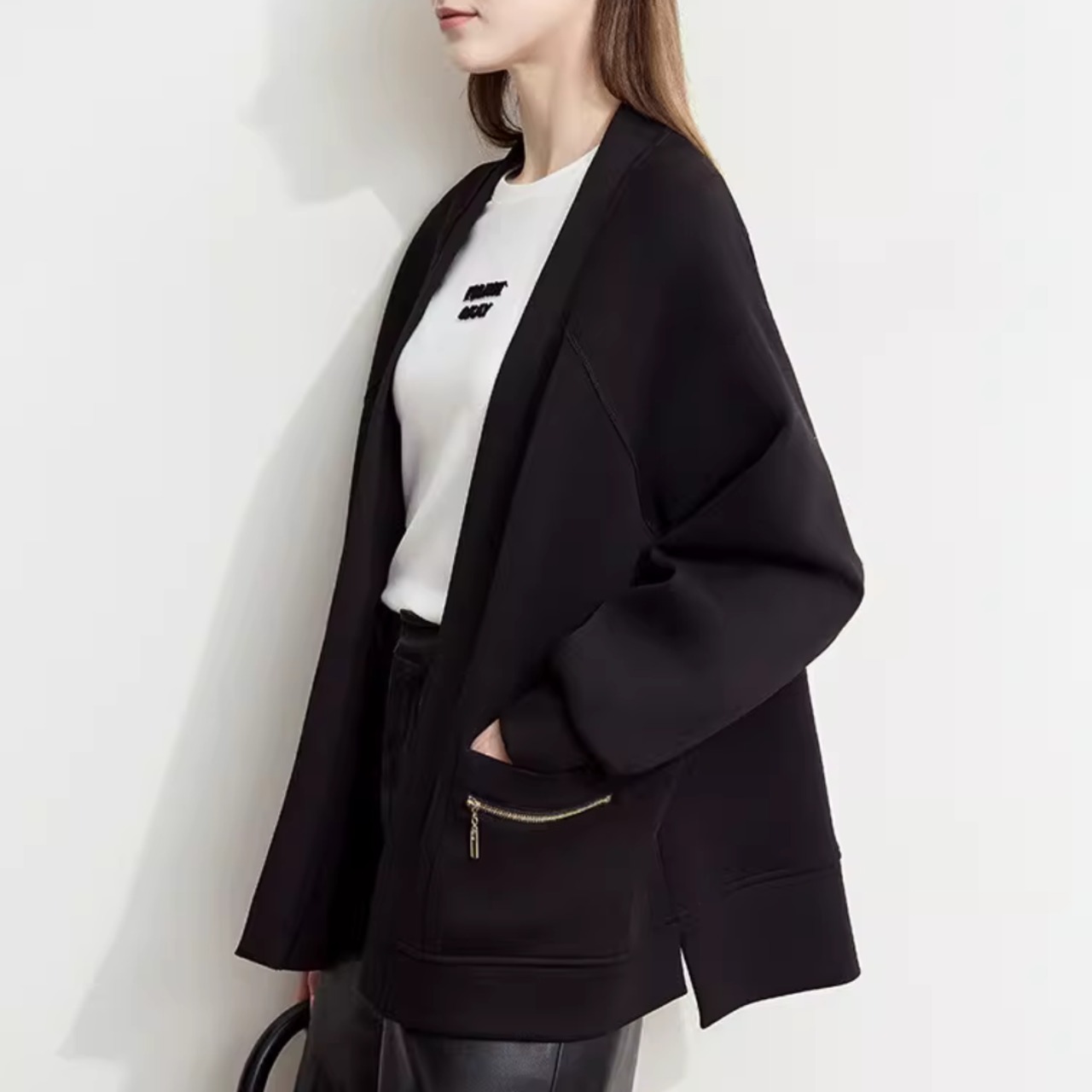 ドロップショルダー ミドル丈 カジュアルコート 00090・画像2