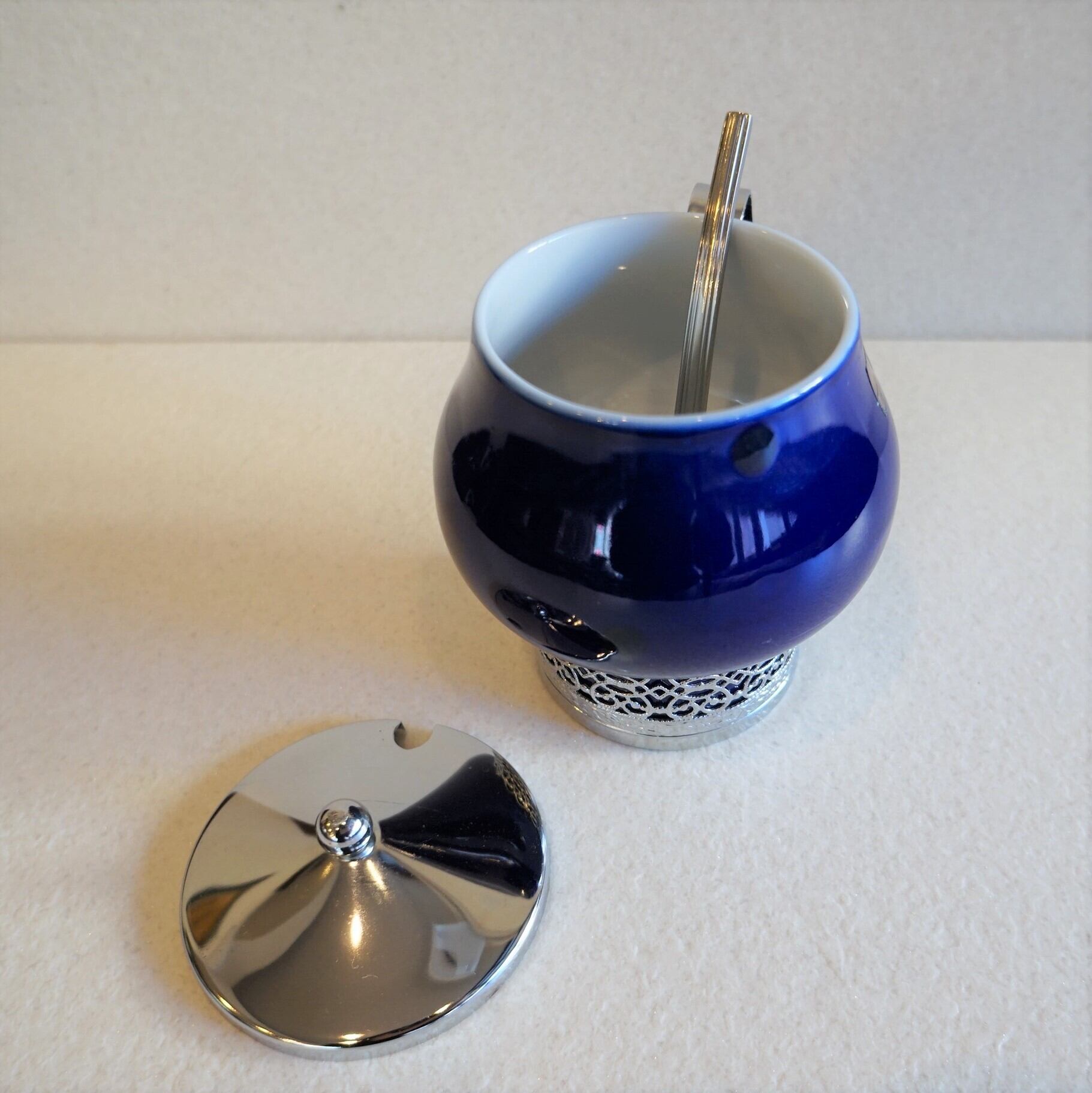 群青の陶器のシュガーポット | 純喫茶家具の村田商會