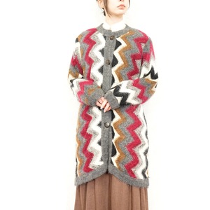 *SPECIAL ITEM* EU VINTAGE WAVE DESIGN MOHAIR KNIT LONG CARDIGAN MADE IN ITALY/ヨーロッパ古着ウェーブデザインモヘアニットロングカーディガン