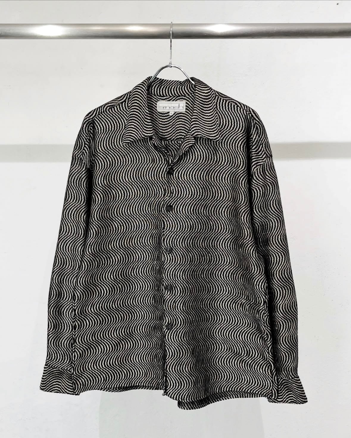 80s~ smash Jacquard Pattern L/S Knit Open Collar Shirt USA製