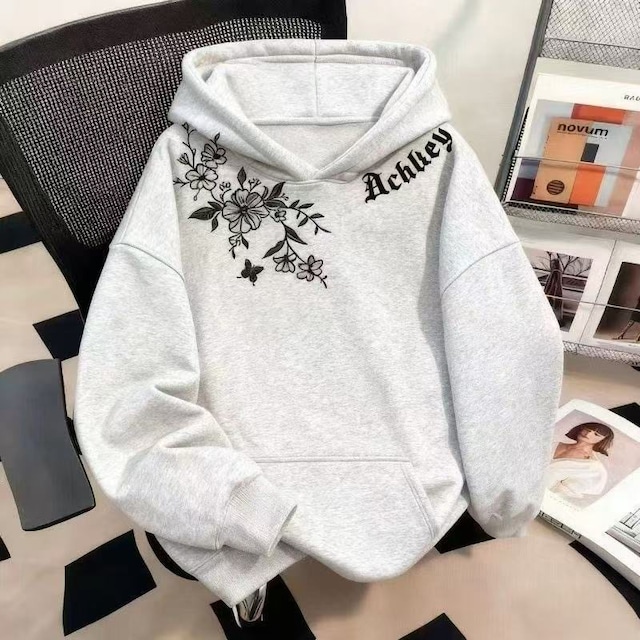 ♥花柄パーカー！【DNNWシリーズ】★パーカー★ ユニセックス 4color トップス 花柄 黒 灰 白 カジュアル