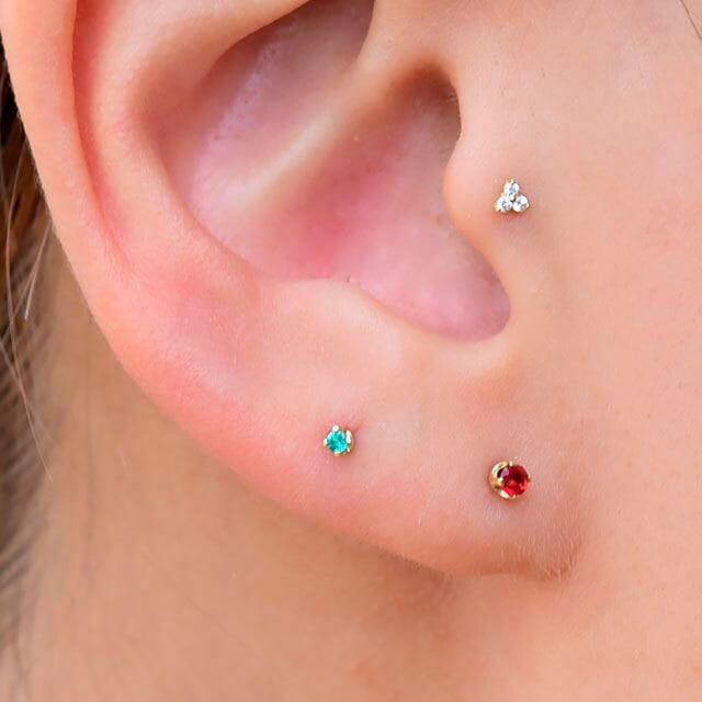 18金 ピアス プッシュピアス 20g 18g 16g 14g レッドルビー 立爪