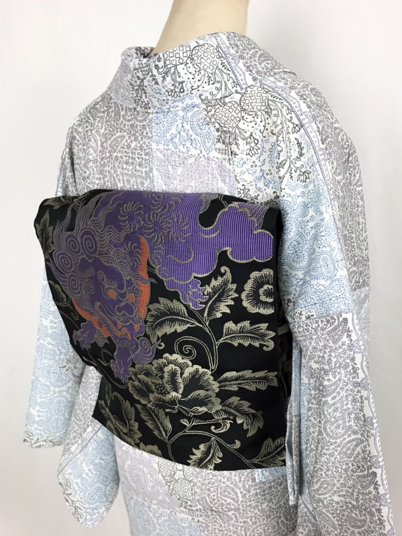 【受注商品】Rumi Rockきもの「木版更紗」生成り青　[A738]