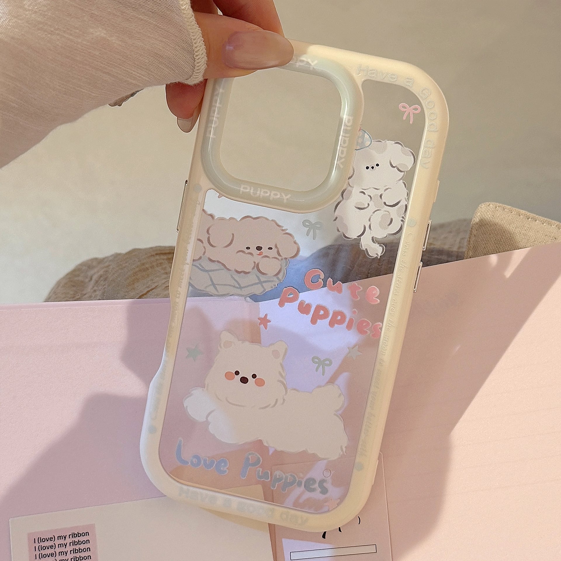 iPhone16~XSまで対応】もふもふ可愛い◎子犬 イラスト クリアケース 耐