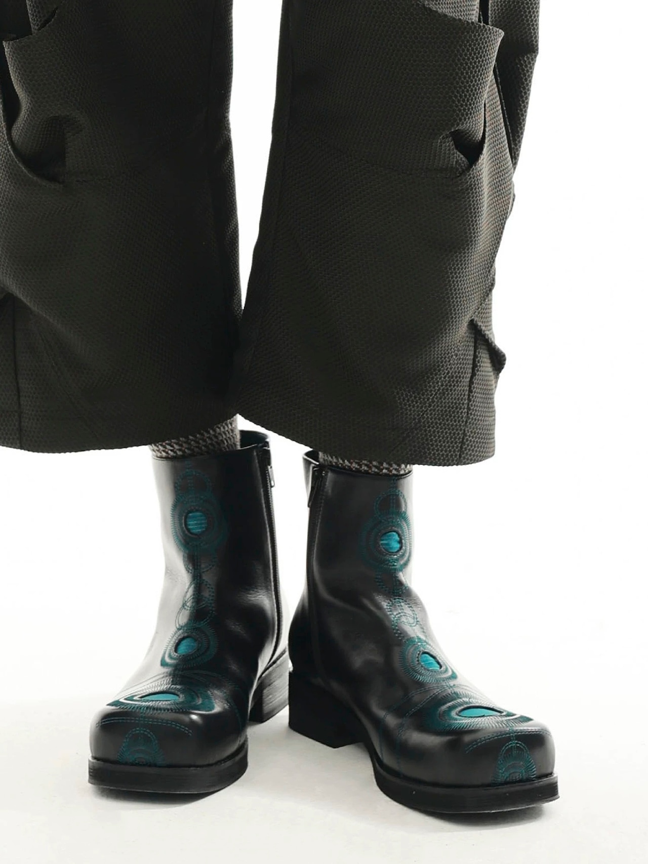 54A0 × musaafeer Ankle Embroidery Square Toe Boots