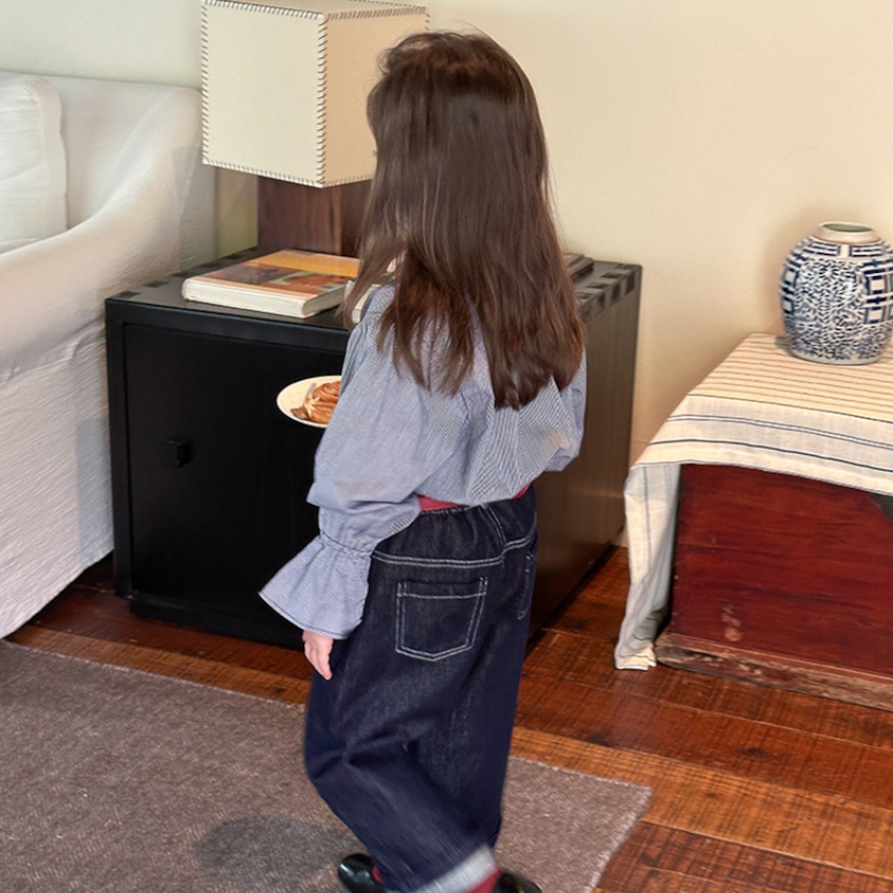 秋チェック柄姫袖シャツ
