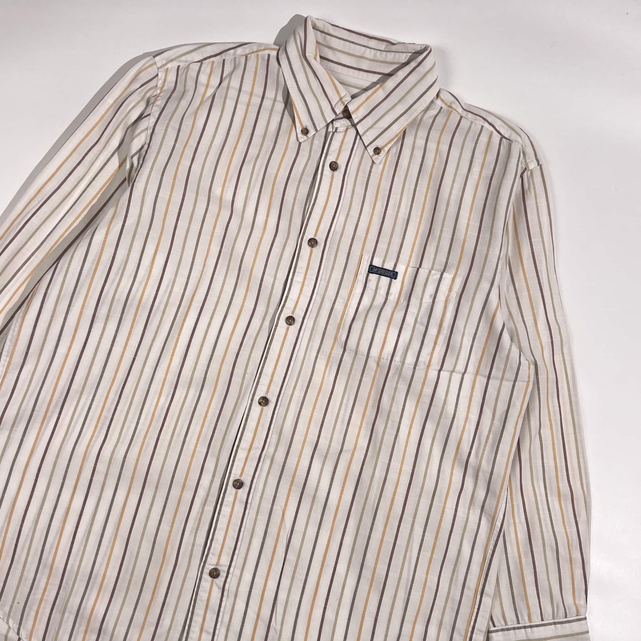 90s McGREGOR マックレガー マルチストライプ柄 BD ボタンダウン オックスフォード 長袖シャツ LL/ホワイト系 メンズ ビンテージ