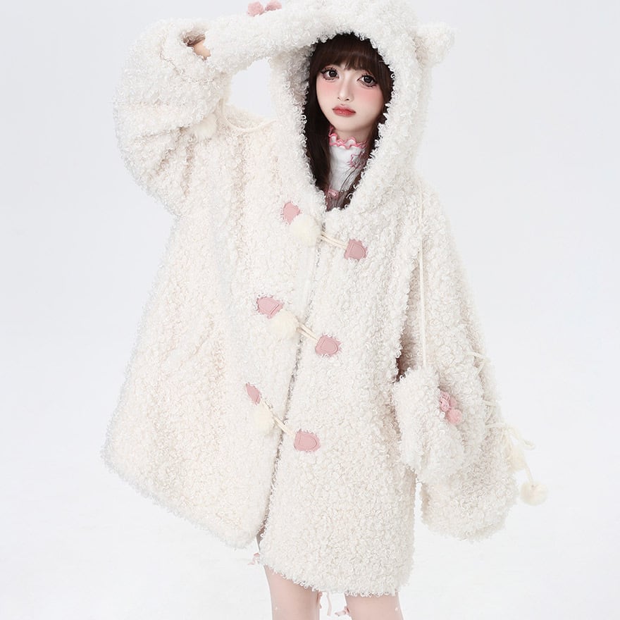 現品即納 Sサイズ ロリパン ネコ耳フード 手袋付き ダッフルコート もこもこ CRAZYGIRLシリーズ