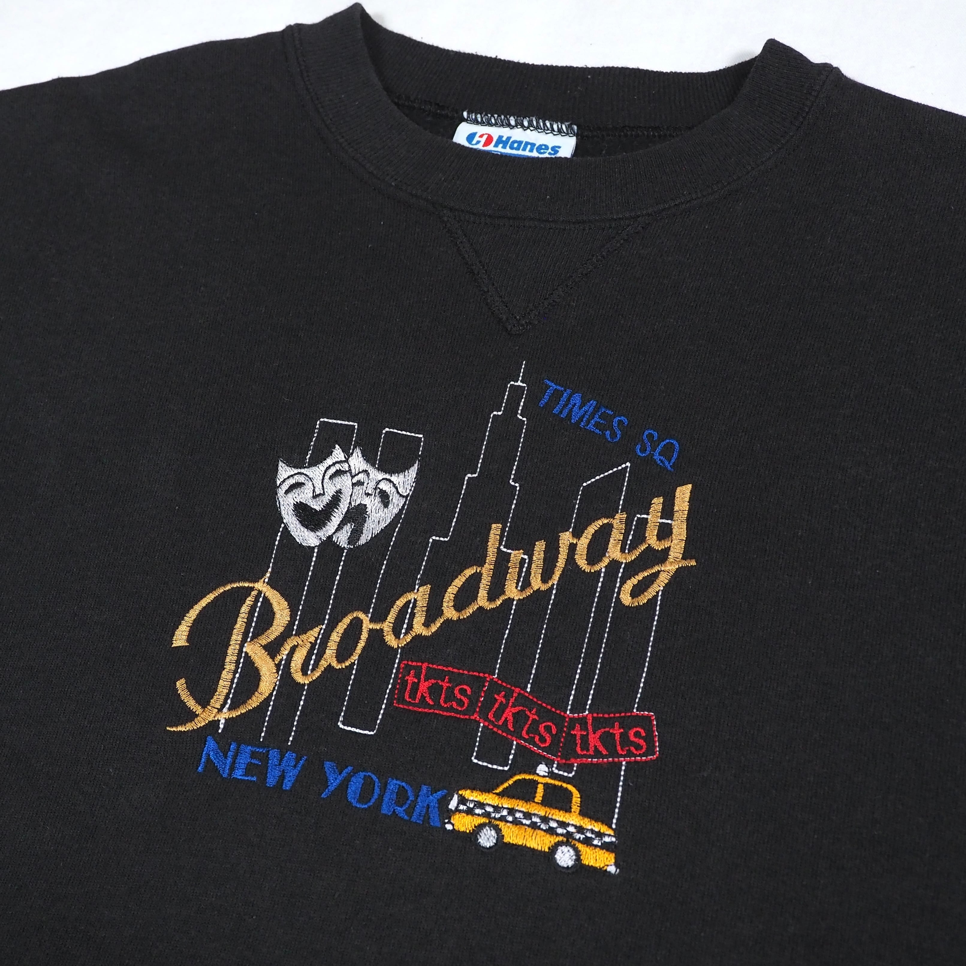 90’s NEW YORK Broadway Souvenir sweatshirt L Black Hanes Heavy Weight ニューヨーク ヘビーウェイト スウェット
