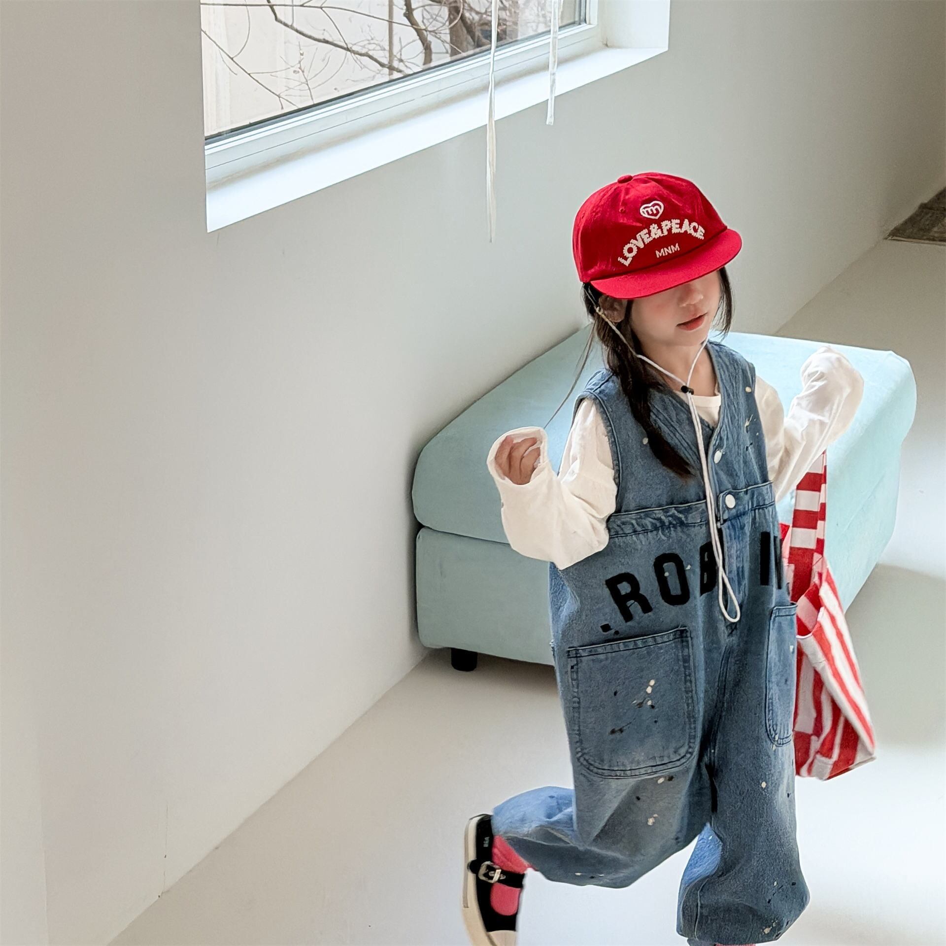 ペイント加工デニムオーバーオール（ブルー）ADBB 2026春｜80-130cm