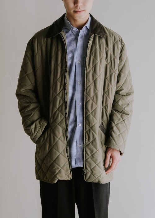 90's Salvatore Ferragamo leather collar quilting half coat