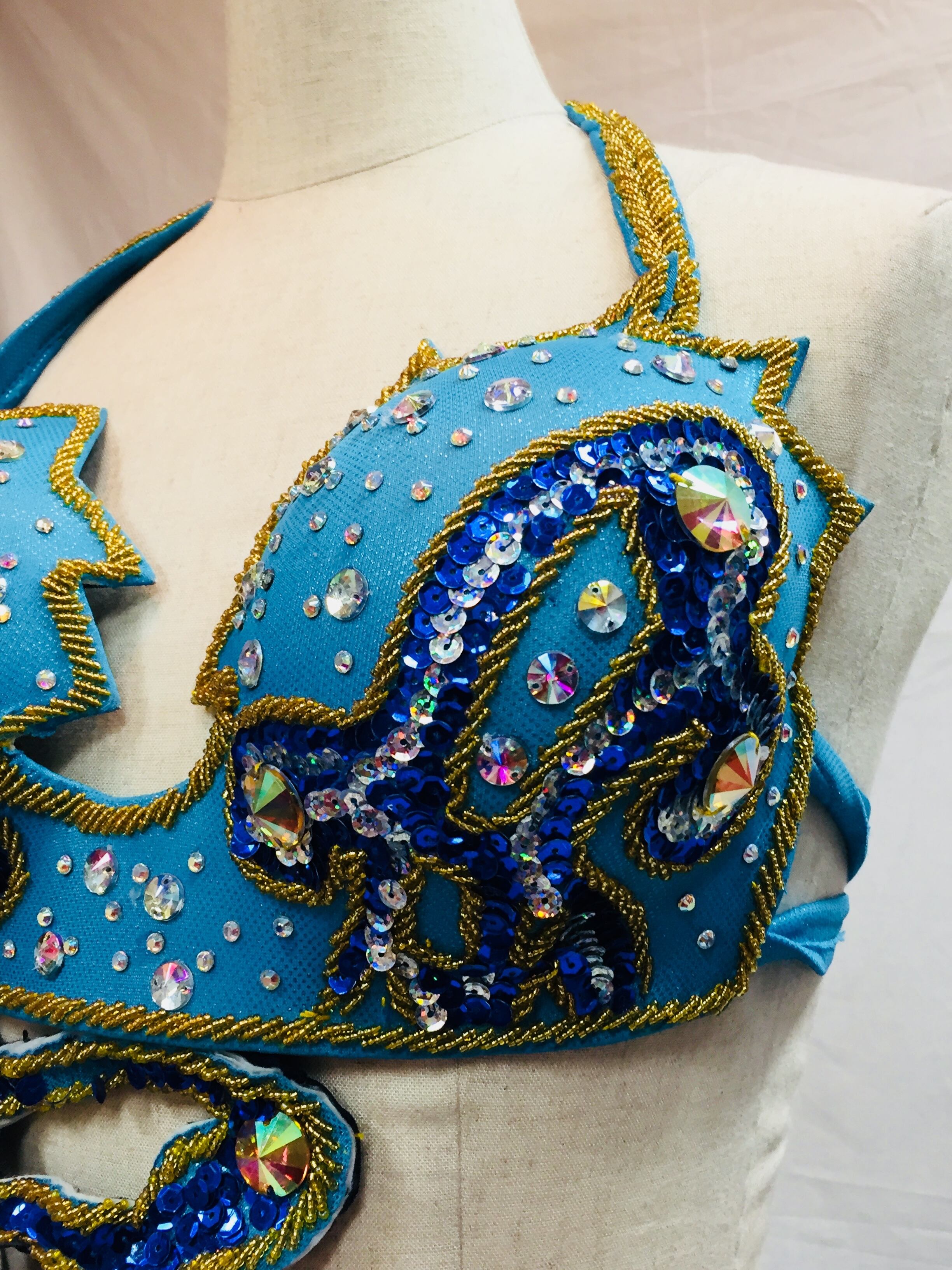 ダンス 衣装 青 エジプト製ベリーダンス衣装 水色バラ柄 shamirajapan