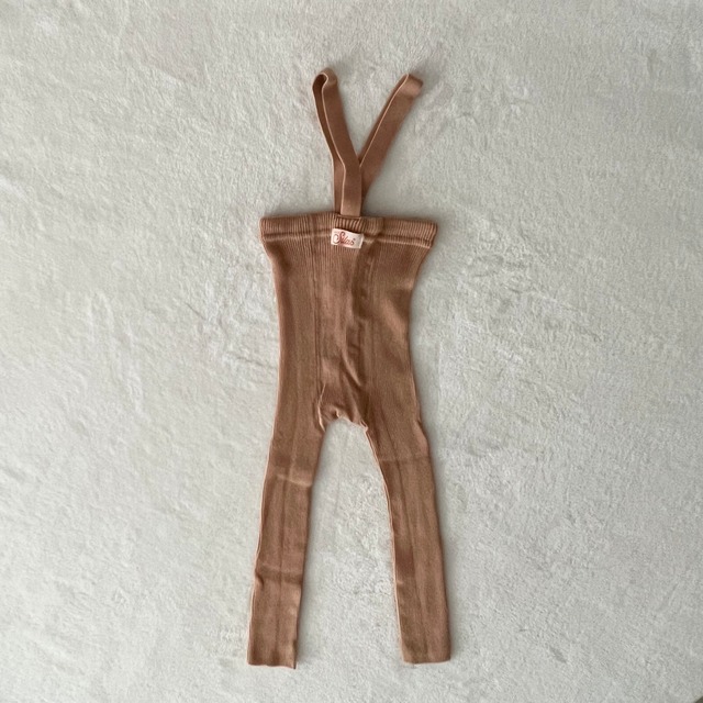 【Silly Silas】Cotton Rib Footless Tights with Braces - Light Brown/Blush