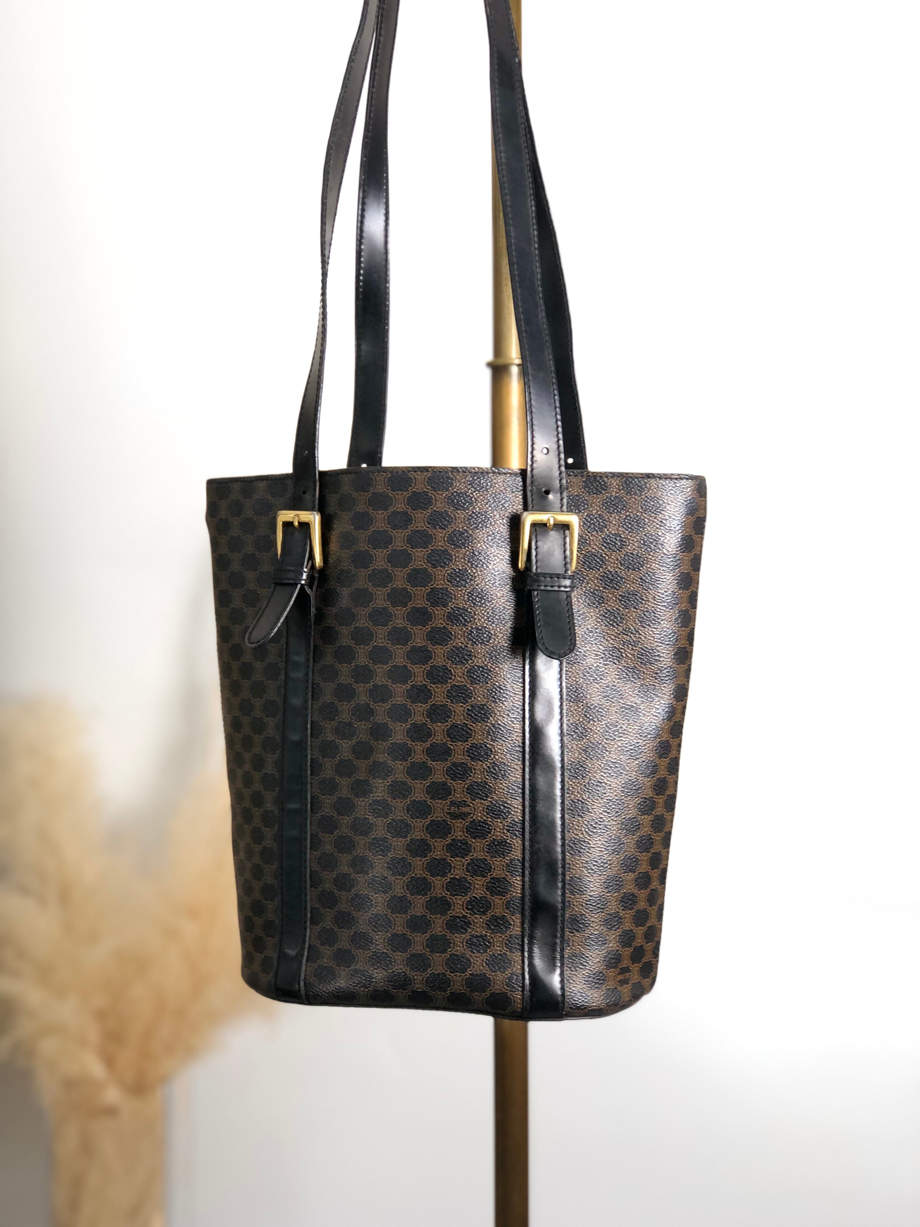 CELINE セリーヌ マカダム トートバッグ ブラック PVC レザー vintage