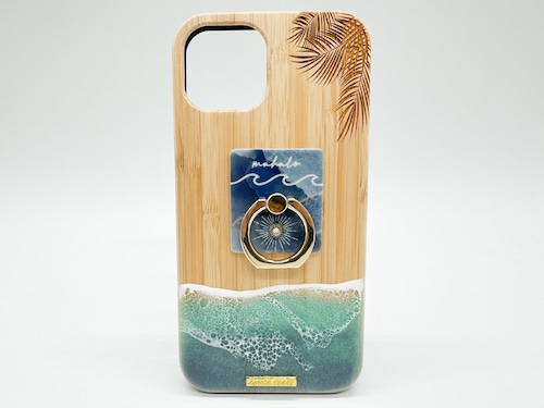 Beach side/wood×resin smoky blue wave case(bamboo)