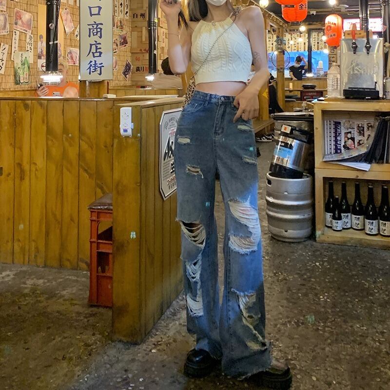 スタイルルーズジーンズ サマーハイウェスト薄手パンツ 夏物 モンロー34367401540