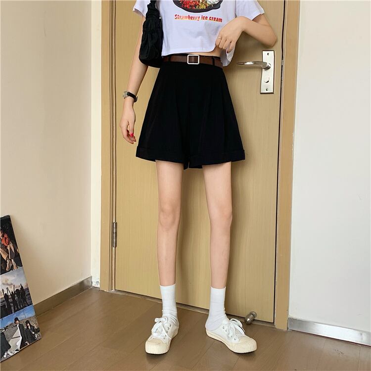 送料無料 着回し抜群 双子コーデに ベルト付 シンプル ショートパンツ カジュアルコーデ ボトムス Lamitte Deco トレンド 韓国ファッション ショップ Base店