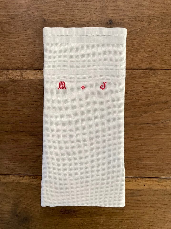 フランス アンティーク トーション クロスステッチ 手刺繡 ワッフル地