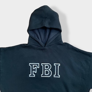 【FBI】80s 90s USA製 FBI 刺繍 ロゴ スウェット パーカー フーディー プルオーバー XL ビッグシルエット オーバーサイズ 黒 US古着