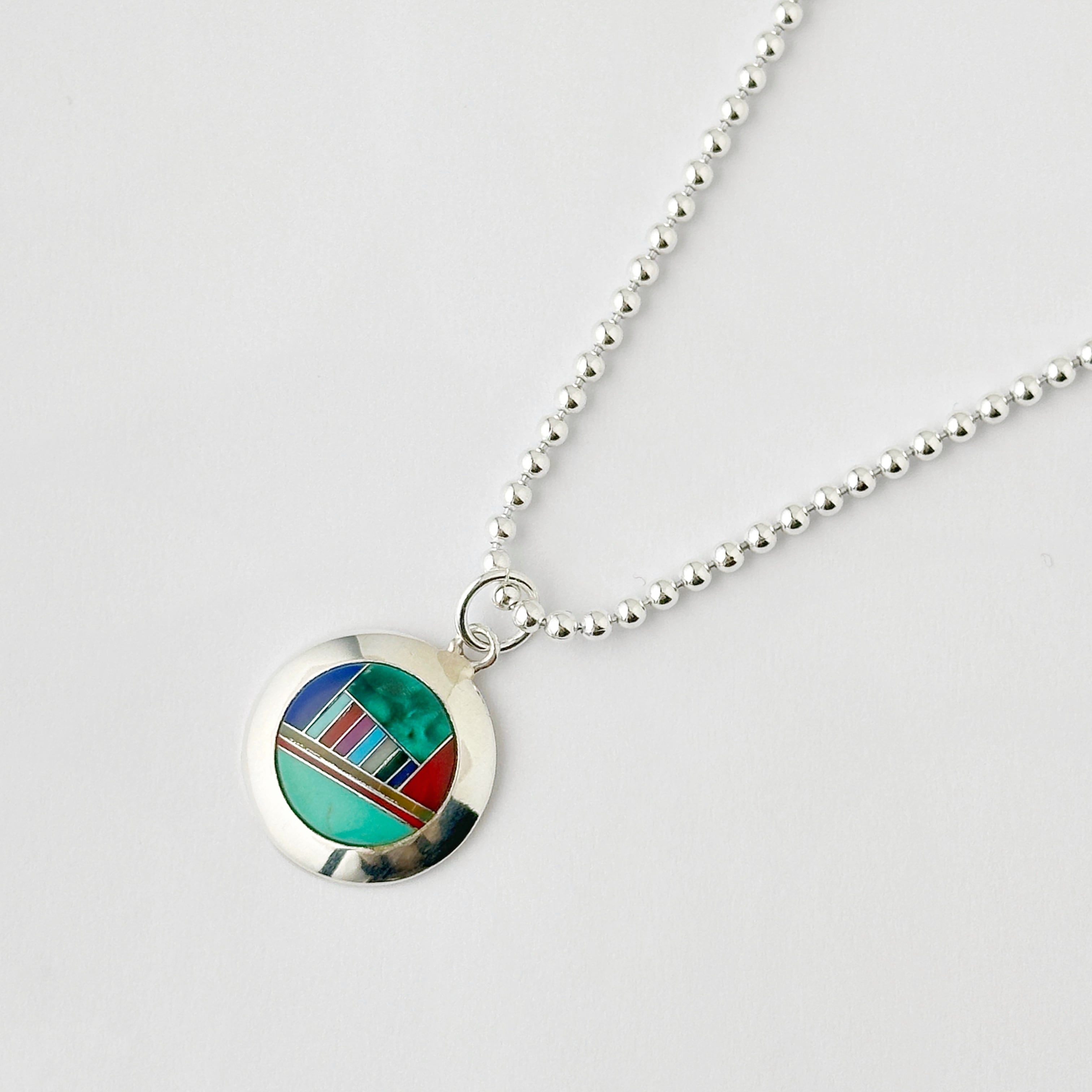 モザイク柄 マルチストーン ラウンド ペンダント