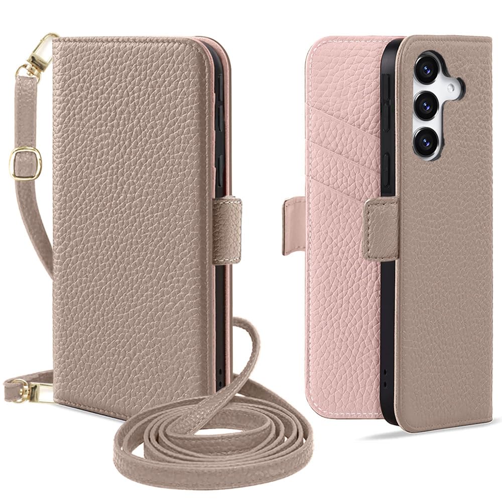 Kahper galaxy s26 用 ケース 手帳型 ショルダー ギャラクシーs26 用 ケース 手帳型 おしゃれ 可愛い 財布型 肩掛け マグネット式 軽量 耐衝撃 高級PUレザー カード収納 スタンド機能 ぎやらくしーs26 用 携帯カバー 全面保護 擦り傷防止 防塵 耐汚れ 大人 グレー メ ピンク