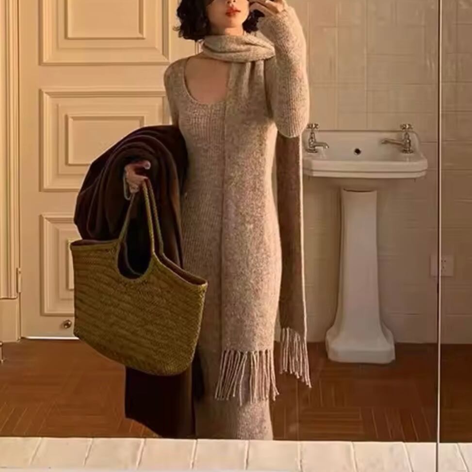 muffler knit long dress
