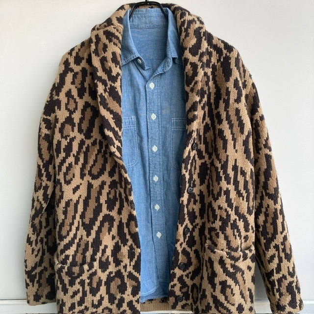 Ralph Lauren ラルフローレン ハンドニットカーディガン 90s レオパード柄 ラムズウール100% ブラウン ヴィンテージ古着 M 画像9