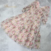 社交ダンス 衣装 Lovely Dancing ドレス ワンピース スタンダード ホワイト系 レッド系 ピンク系 グリーン系 イエロー系 レース 花柄 長袖 レッスンウェア 白 赤 緑 黄色 女性用 ワンピースドレス ピンク 花柄ワンピース フラワー ローズ柄 総柄 長袖ドレス レース調 胸元 デザイン ふんわりスカート シルエット フレアスカート ミモレ丈風 ひざ下丈 コーラス スタンダードダンス レッスン ダンスウェア 練習用 ポリエステル100 ドライ きれいめ 華やか おしゃれ カラフル 入門