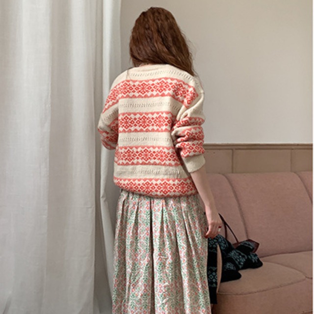 v-neck all-over pattern knit pullover　J00293