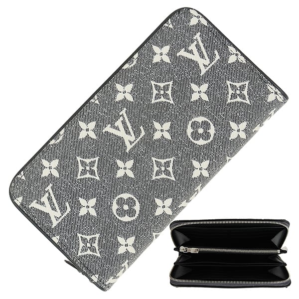 Used LOUIS VUITTON ルイヴィトン 長財布 ジッピーウォレット モノグラム ジャガードデニム グレー M81858 ラウンドファスナー財布 極美品