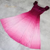 フラダンス 衣装 ワンピース ドレス u'ino! パープル系 ハワイ製 ピンク系 ベロア グラデーション パフスリーブ プルメリア柄 モンステラ柄 高級感 上品 ゴージャス 綺麗 華やか かわいい 鮮やか 紫 ハワイアン アロハ ハワイアンプリント レッスン