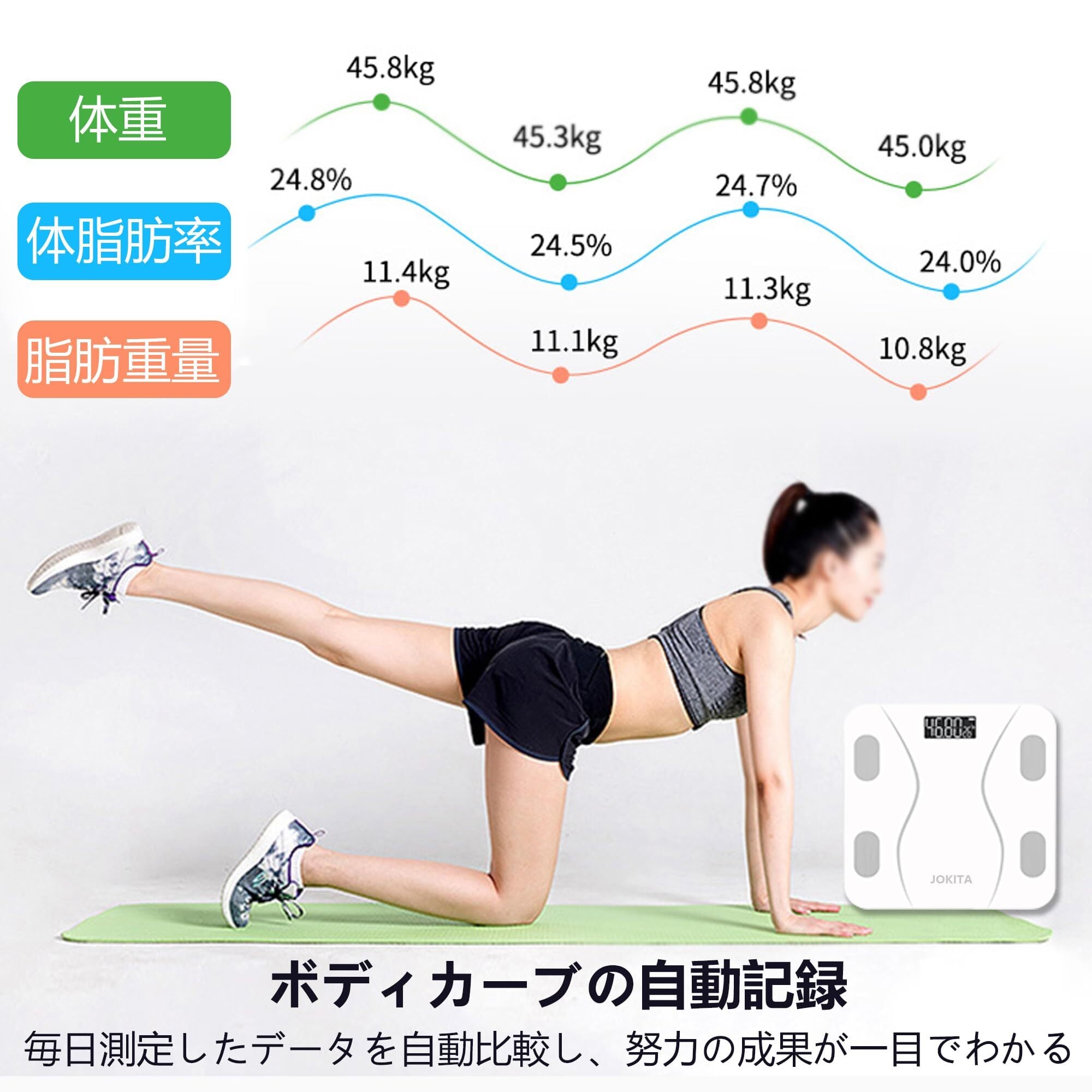 JOKITA体重計 bluetooth スマホ連動 体組成計 ヘルスメーター 体脂肪計