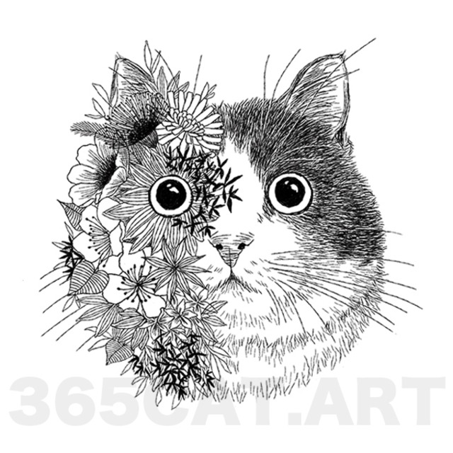タトゥーシール 猫の絵 イラスト猫雑貨 花と猫 Cat Tattoo 猫雑貨 グッズ通販 猫や動物イラスト 似顔絵作成 365cat Art