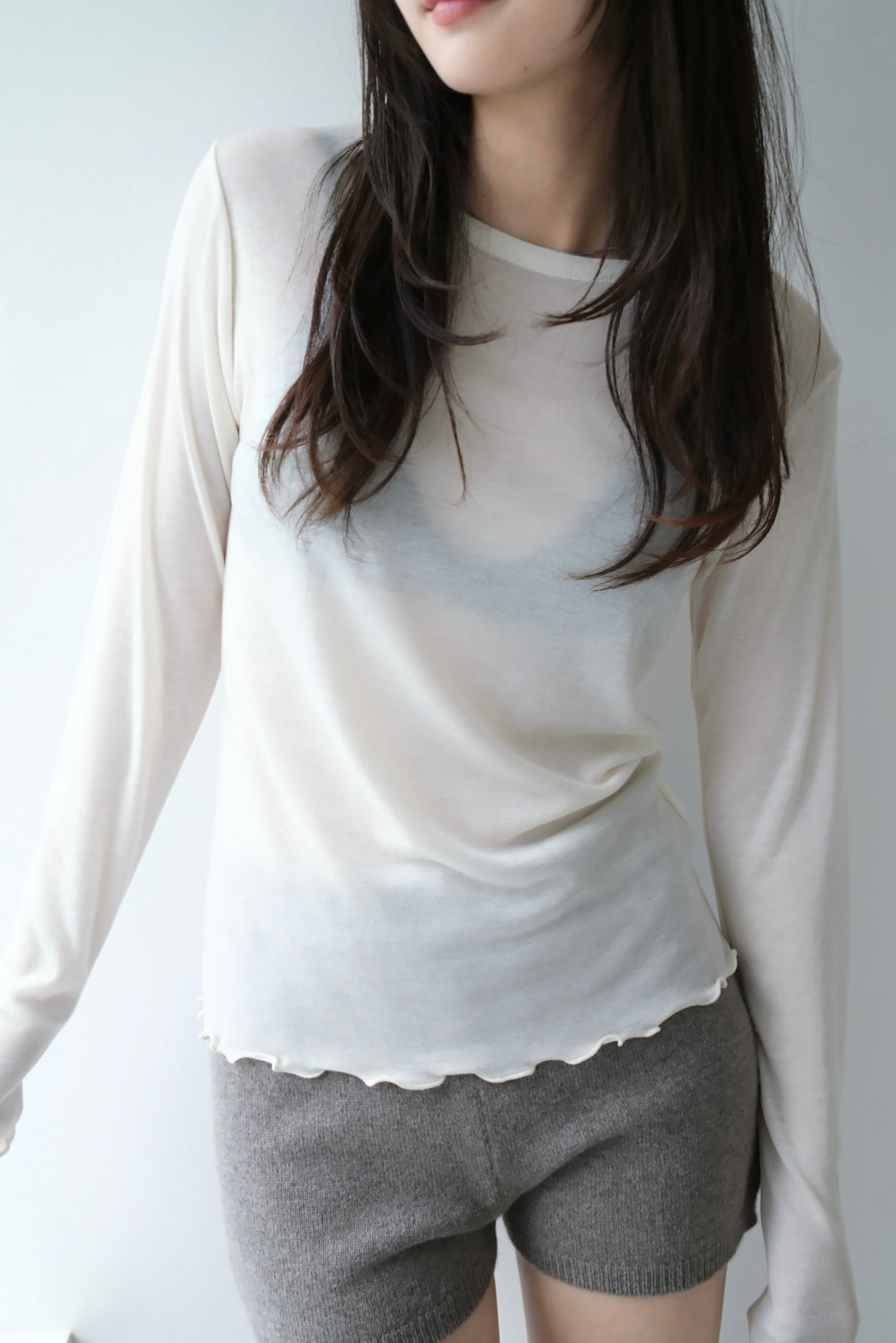 Sheer Rib Long T-shirt シアーリブロンT OffWhite