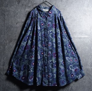 Multicolor Flower Pattern Gathered Design Rayon L/S shirt