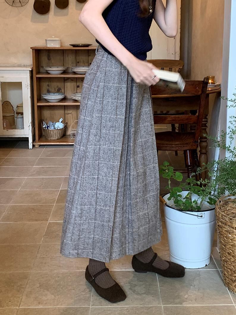 Gray plaid pleats skirt（グレープレイドプリーツスカート）c