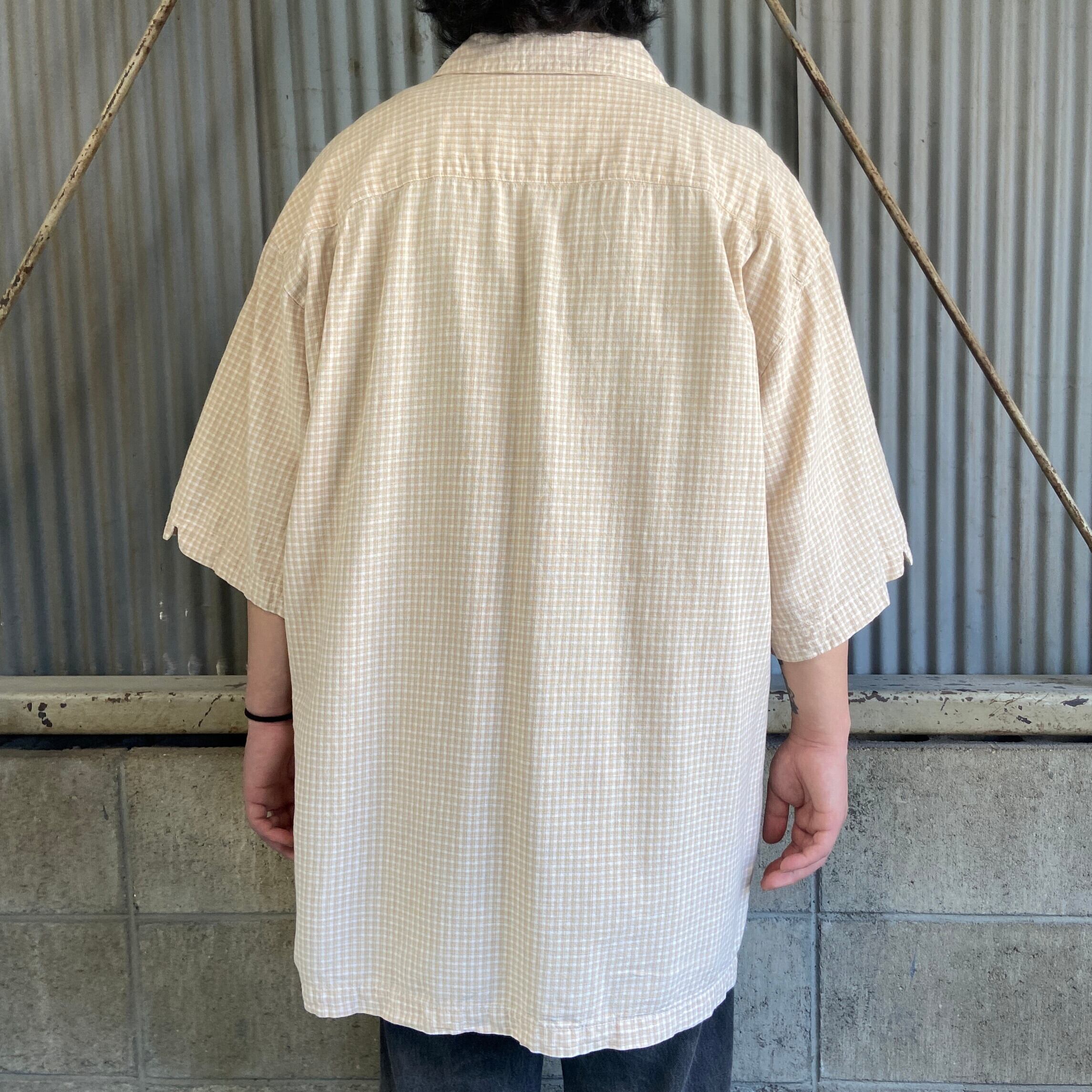 00年代 Columbia コロンビア リネン×コットン 半袖 チェックシャツ メンズXL 古着 00s ヴィンテージ ビンテージ ベージュ